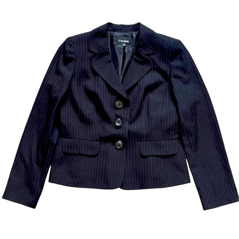 LE SUIT Black Red Pinstripe 3-Button Blazer